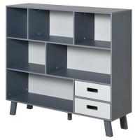 HOMCOM Estantería Librería con 6 Compartimentos y 2 Cajones Mueble Auxiliar con Patas para Libros Decoraciones Fotos 105x30x96 cm Azul y Gris
