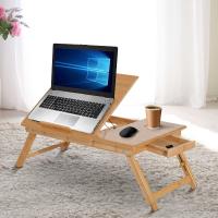 HomCom® Mesa de Ordenador Portátil Bambú Plegable Altura Ajustable 55x35x22-30cm (LxANxAL)