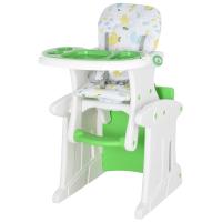 HOMCOM Trona para Bebés 3 en 1 para +6 Meses Multifuncional Ajustable en 3 Posiciones Respaldo Alto Acolchado con 2 Bandejas 57x59x105cm Verde