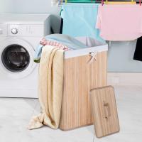 HOMCOM Cesto para Ropa Sucia Plegable con Tapa Cubo para Colada Cesta de Lavandería Rectangular Bambú 70L con Asas 40x30x60cm