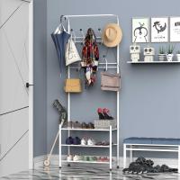 HomCom Perchero Metálico Colgador Zapatero para Ropa y Zapatos Perchero Pie 18 Ganchos 3 Estantes 67x30x185cm Blanco