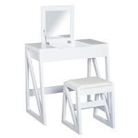 HOMCOM Tocador Mesa para Maquillaje con Taburete Espejo Tapa Abatible 9 Compartimientos de Almacenaje Tocador Moderno 80x50x76cm Blanco Madera