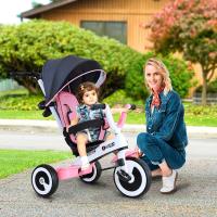 HomCom® Triciclo Bebé 4 en 1 Trolley Trike Bicicletas para Niños +18 Mes Evolutivo Capota Barra y Pedales Desmontables Control Parental Juguete Aprendizaje