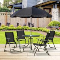 OutSunny Conjunto de Muebles para Jardín Terraza o Patio con 4 Sillas 1 Mesa y 1 Parasol - Textilene, Aluminio y Poliéster