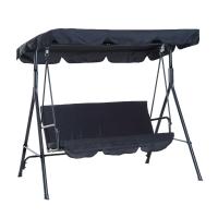 Outsunny Columpio de Jardín tipo Balancín Mecedora de Metal 3 Plazas con Toldo Regulable y Cojín - 172x110x152cm Color: Negro