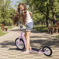 HOMCOM Patinete Scooter Monopatín con Manillar para Niños y Adultos con Frenos 125x58x92-100cm Carga Máx. 100 kg Material de Acero Rosa