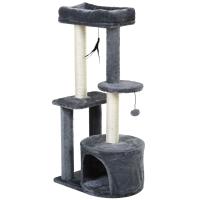 PawHut Árbol para Gatos Multi-niveles Rascador de Gatos Barato Torre de Gato con 1 Habitación 2 Plataformas Poste Rascador Sisal Tejido 48x35x100 cm Gris