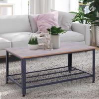 HOMCOM Mesa de Centro Mesa Auxiliar Multifuncional para Sofá Salón Dormitorio Estilo Industrial Retro Estante de Rejilla Mesa Café Metal y Madera 106x60x45cm