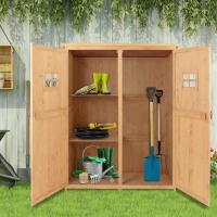 Outsunny Cobertizo de Madera Caseta Exterior Armario Herramientas de Jardinería Doble Puertas Techo Asfáltico Compartimientos de Diferentes Tamaños 127.5x50x164cm Madera Maciza