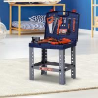 HOMCOM Banco de Herramientas Para Niños +3 Años Desmontable Juego de Imitación con Maletín de Herramientas de 68 Piezas 40x43x72 cm Azul y Gris