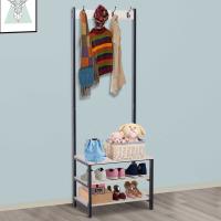 HOMCOM Colgador de Ropa Perchero de Pie Perchero Metálico Zapatero 3 Estantes 8 Ganchos Colgador para Zapatos Ropas para Pasillo Entrada 60x40x175cm