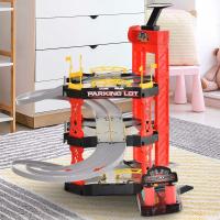 HOMCOM Juego de Garaje Infantil Parking para Niños de +3 Años con 55 Accesorios Incluidos 4 Coches 1 Helicóptero Elevador Funcional 62x52x51 cm