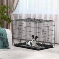 PawHut Transportín de Perro de 2 Puertas Jaula de Alambre para Perros Plegable con Asa Acero 91x61x67 cm Negro