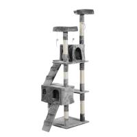 PawHut Árbol Rascador para Gatos de Múltiples Niveles con Cuevas Escaleras Juguetes Colgantes Camas Centro Actividades Sisal 50x50x170 cm Gris