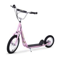 HOMCOM Patinete Scooter Monopatín con Manillar para Niños y Adultos con Frenos 125x58x92-100cm Carga Máx. 100 kg Material de Acero Rosa