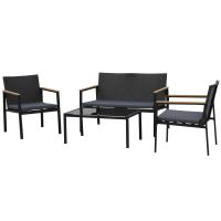 Outsunny Conjunto de Exterior Formado por 4 Piezas de Ratán Mesa de Centro Sofá y 2 Sillones en Color Negro y Gris