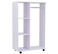 HOMCOM Armario Abierto Colgador Madera Colgador Ruedas 80x40x128cm Blanco