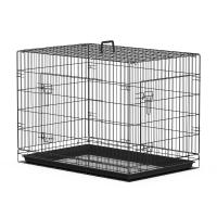 PawHut Transportín de Perro de 2 Puertas Jaula de Alambre para Perros Plegable con Asa Acero 91x61x67 cm Negro