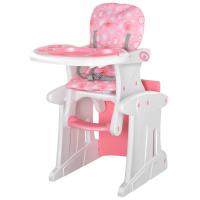 HOMCOM Trona para Bebés 3 en 1 para +6 Meses Multifuncional Ajustable en 3 Posiciones Respaldo Alto Acolchado con 2 Bandejas 57x59x105cm Rosa