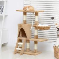 PawHut Árbol para gatos Rascador con Nido Rascador de gatos barato Plataforma Caseta Escalera Cuerda de Juego 30x55x96cm Tablero de Madera y Cubierto de Felpa Marrón