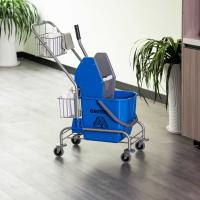 HOMCOM Cubo de Fregona Cubo Fregado Comercial con Escurridor de Presión Hacia Abajo Ruedas y Cestas Capacidad de 26L 73x45x95cm