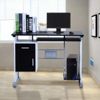 HOMCOM Mesa de Ordenador Escritorio de PC Mesa con Armario para Hogar 100x52x75cm Negro y Plata