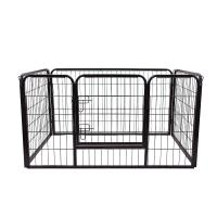 PawHut Jaula de Macotas Valla Parque para Perro Gato con Puerta Doble Seguro Tubo Rectangular Hierro 129x84x70 cm Negro