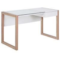 HOMCOM Mesa de Ordenador Mesa de Escritorio Diseño Moderno con Tablero de Vidrio Templado Cajón Combinación de Estilos 120x60x75 cm Blanco