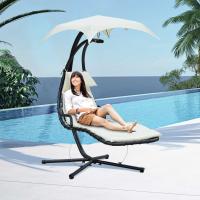 Outsunny Tumbona Colgante con Sombrilla Hamaca Sillón Balancín para Jardín con Toldo Estructura Estable de Acero 190x115x190 cm Crema