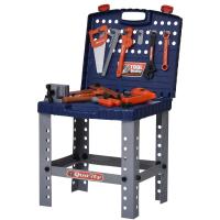 HOMCOM Banco de Herramientas Para Niños +3 Años Desmontable Juego de Imitación con Maletín de Herramientas de 68 Piezas 40x43x72 cm Azul y Gris