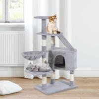 PawHut Rascador Árbol para Gatos con Postes Escalera Cueva Espaciosa Hamaca Plataformas Centro de Actividades Sisal Natural 55x40x125cm Gris