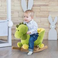 HOMCOM Caballito Balancín Forma de Dinosaurio para Bebé +18 Meses Caballo Balancín de Felpa Suave con Sonido 60x33x45 cm Verde