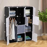 HomCom® Armario Modular Plástico Estantería 12 Cubos con Puertas para Almacenamiento de Ropa 111x47x145cm