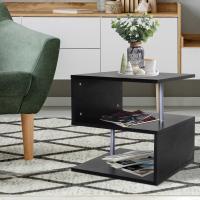 HOMCOM Mesa de Centro Café Mesa Auxiliar de Salón de Forma S con Compartimento Abierto 2 Niveles Diseño Elegante 50x50x50 cm Negro
