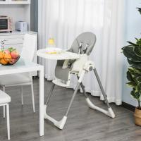 HOMCOM Trona para Bebé Evolutiva Ajustable y Plegable con Doble Bandeja Trona Portátil de +6 Meses Reclinable con 2 Ruedas y Frenos 55x80x104 cm Gris