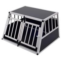 Pawhut Jaula Aluminio para Perros Transportín Aluminio de Perro para Viaje Doble Puerta con Tabique Hermético Extraíble 89,5x68,5x50 cm