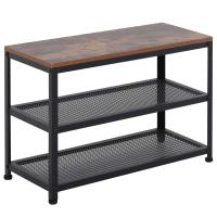 HOMCOM Banco Zapatero Estilo Industrial con 2 Estantes de Rejilla con Capacidad de Carga de 120kg 70x30x48 cm