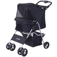 PawHut Cochecito Plegable Mascotas 75×46×94 cm Perro Gato Carrito Ruedas Giran 360 grados con Freno Negro