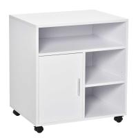 HOMCOM Soporte para Impresora Multifuncional Armario de Oficina Móvil con Estante Puerta Ruedas Espacio Amplio de Almacenaje 60x50x65,5cm