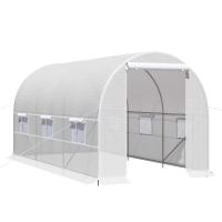 Outsunny Invernadero de Túnel 400x200x200 cm Invernadero de Jardín con Puerta Enrollable y 6 Ventanas Cubierta PE 140 g/m² Marco de Metal para Cultivo Plantas Verduras Blanco