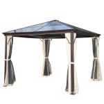 Outsunny Carpa Cenador para Jardín 300x300x260cm Gazebo Exterior para Evento Estable Anti-UV Techo Policarbonato 4 Paravientos Mosquitera Integrada Color Café(c-1)