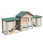 PawHut Conejera Exterior Jaulas para Conejos de Madera Caseta Exterior con Bandeja Extraíble y Techo Asfáltico 156x65x65 cm Verde y Blanco(c-3)