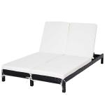 Outsunny Tumbona de jardín para 2 personas Conjunto de tumbonas para piscina 195x120x28 cm Negro y Blanco Crema(c-3)