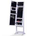 HOMCOM Joyero de Pie con Espejo Armario para Joyas 16 Luces LED Reclinable Guardajoyas Anillos Pendientes Collares Madera 36x30x136cm Blanco(c-2)
