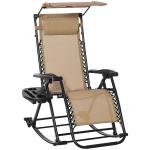 Outsunny Silla Mecedora de Jardín Plegable Tumbona Reclinable con Techo Protección Solar Reposacabezas Extraíble y Reposapiés Estructura de Acero 120x67x102 cm Beige(c-3)