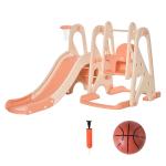 HOMCOM 5 en 1 Tobogán y Columpio para Niños +18 Meses con 2 Canastas de Baloncesto Portería Fútbol con Asiento Ajustable Parque Infantil Interior y Exterior 210x186x133 cm Multicolor(c-3)