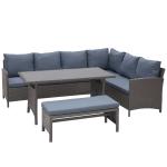 Outsunny Conjunto de Exterior Formado por 4 Piezas de Ratán Mesa de Centro Sofá y 2 Sillones en Color Negro y Gris(c-2)