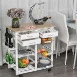 HOMCOM Carro de Cocina Carrito de Servicio Móvil Multiusos con 3 Estantes Bandeja Botellero Soporte Copas y barra para Comedor 77x44,5x91 cm Madera Rústica(c-3)