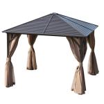 Outsunny Cenador de Jardín 3x3m con 4 Cortinas Laterales de Cremallera y Doble Techo con 8 Orificios de Drenaje Estilo Moderno para Patio Aire Libre Beige(c-2)