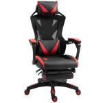 Vinsetto Silla Racing Gaming Ergonómica Silla para gamers Silla de Escritorio para Oficina Ajustable Altura con Respaldo Regulable Almohada Lumbar Reposapiés Retráctil 65x70x117-125 cm Rojo(c-3)